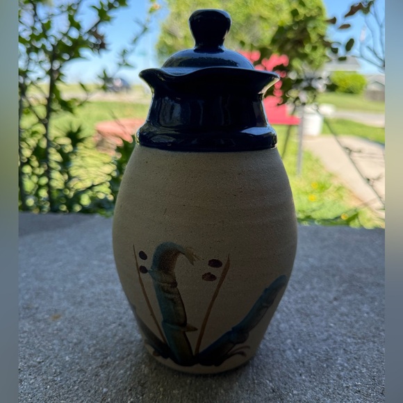 Handcrafted Ceramic Vase and two small cups with Blue Accents - Picture 3 of 16
